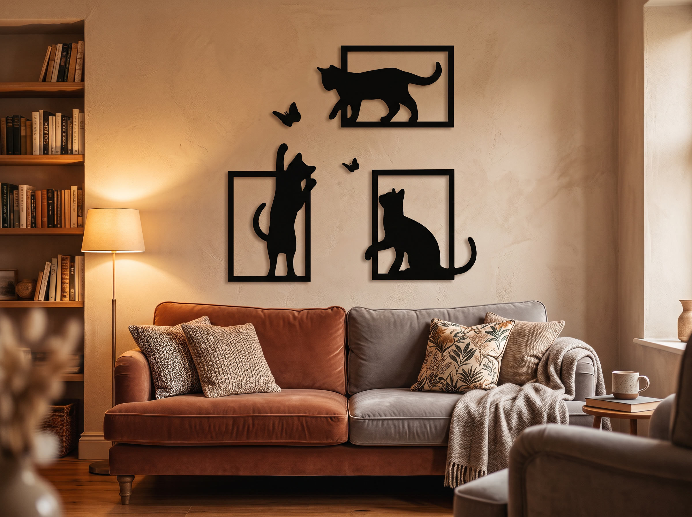 Kit Arte de Parede Gatos – 3 Placas Decorativas