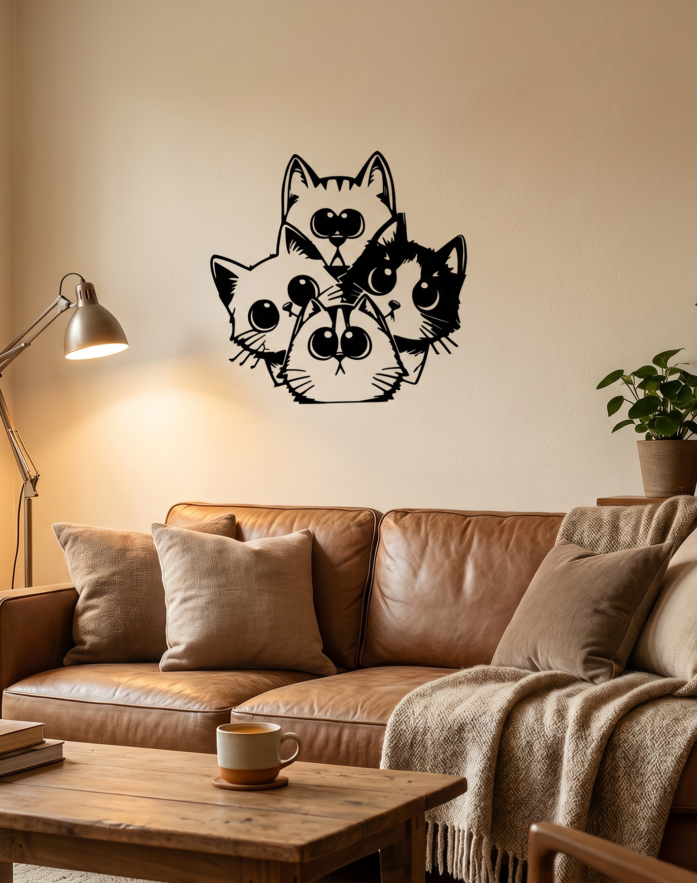 Arte de Parede Quarteto de Gatos Cartoon — Impressa em 3D