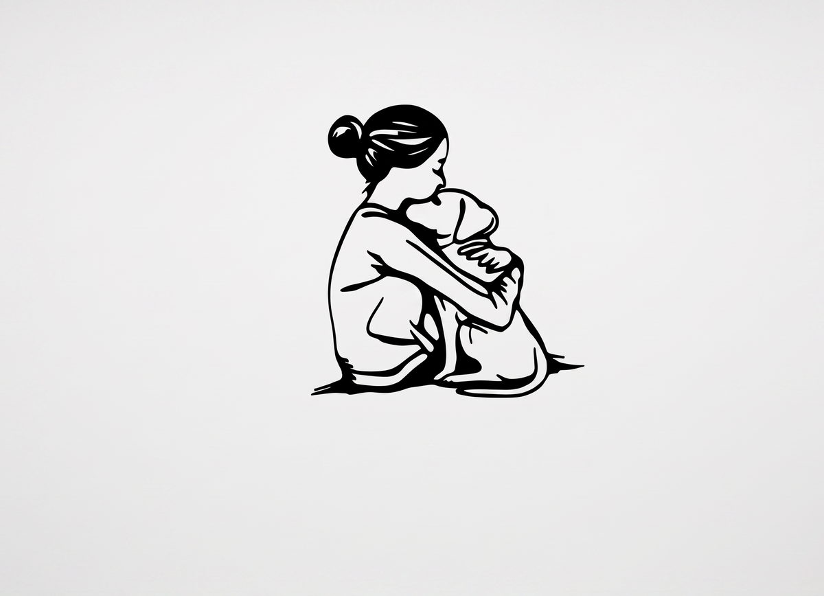 Arte de Parede Tutora e Cachorro — Abraço Minimalista