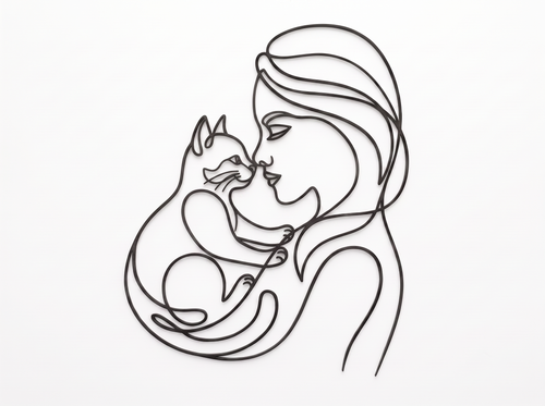 Arte de Parede Mulher e Gato — Traço Único Impressa em 3D